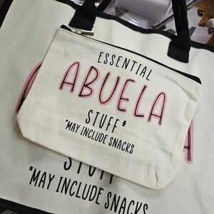 Cream and Black Abuela Tote Bag with Pouch